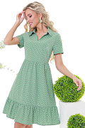 Платье зеленое с оборками в горошек